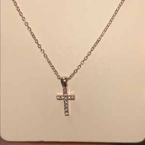Elegant Rose Gold Sparkle Cross Pendant Necklace 45cm Chain